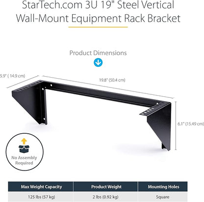 StarTech.com 3U 19" Wall Mount Vertical Rack Bracket, Wall Mount Patch Panel - Image 2