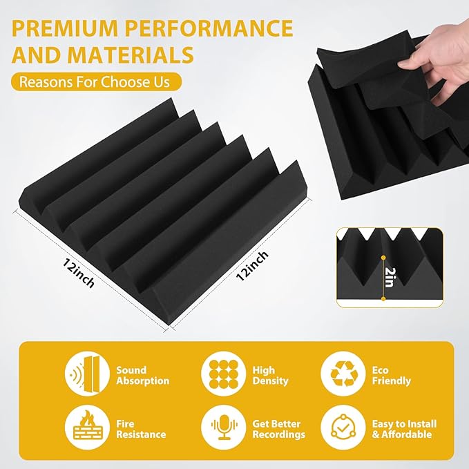 36 Pack Acoustic Foam Panels 2" x 12" x 12" Sound Proof Foam Panles Saiqiang - Image 3
