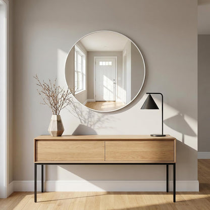 HARRITPURE Round Mirror 20 White Wall Mounted Circle Mirrors | Vanity Mirror with Aluminum Alloy Frame, Modern Decoration for Bathroom, Living Room, Vanity, Bedroom, Entryway
