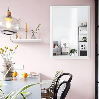 Amorho Bathroom Mirror, 24 X32 Inch White Thick Metal Framed Wall Mirrors - Image 5