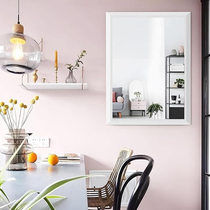 Amorho Bathroom Mirror, 28x36 Inch White Thick Metal Framed Wall Mirrors - Image 5