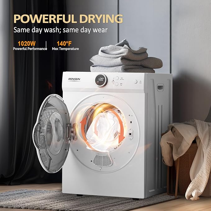 ROVSUN 1.8 Cu.Ft Portable Clothes Dryer, 1020W High End Front Load Electric - Image 2