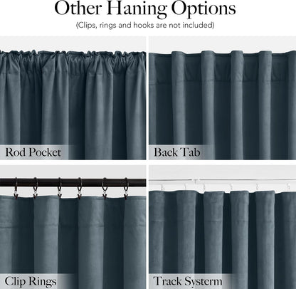 RYB HOME Dusty Blue Velvet Blackout Curtains 84 inches Long for Bedroom | Thermal Insulated, Room Darkening, Light UV Privacy Block, With Hook Belt, Back Tab, Living Dining Room, W52 x L84, 2 Panels