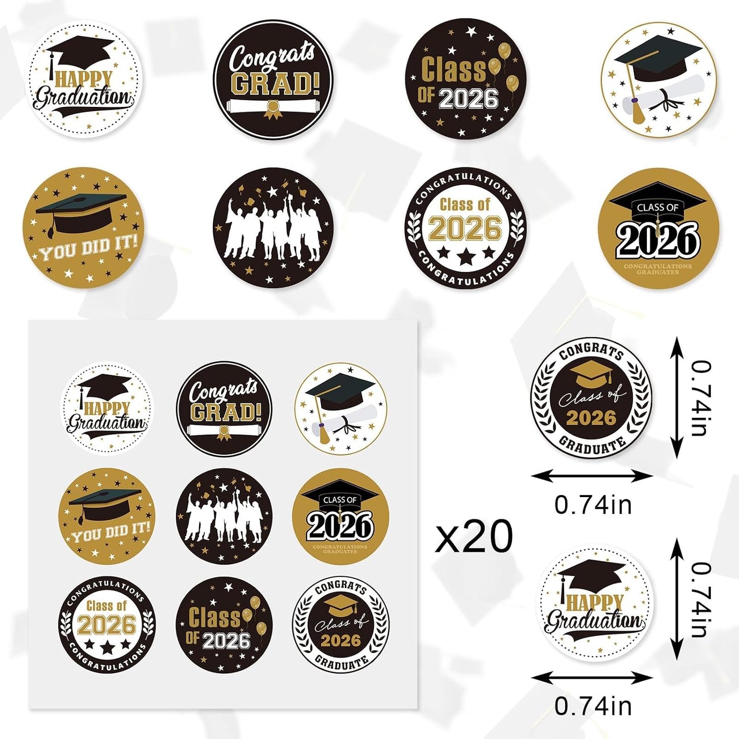 180 PCS Graduation Stickers Class of 2026 Candy Drops Labels Stickers for Chocolate Kisses Candy Sticker for 2026 Graduation Party Favors,Black and Gold