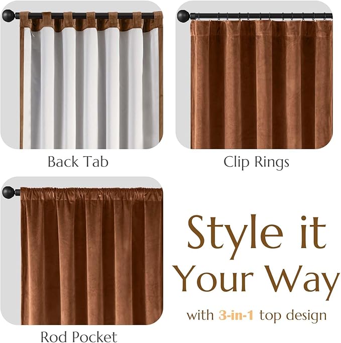 Lazzzy Burnt Orange Velvet Extra Long Curtains 108 Inches Long Blackout Thermal - Image 9