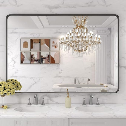 LOAAO 48X30 Inch Black Metal Framed Bathroom Mirror - Image 7