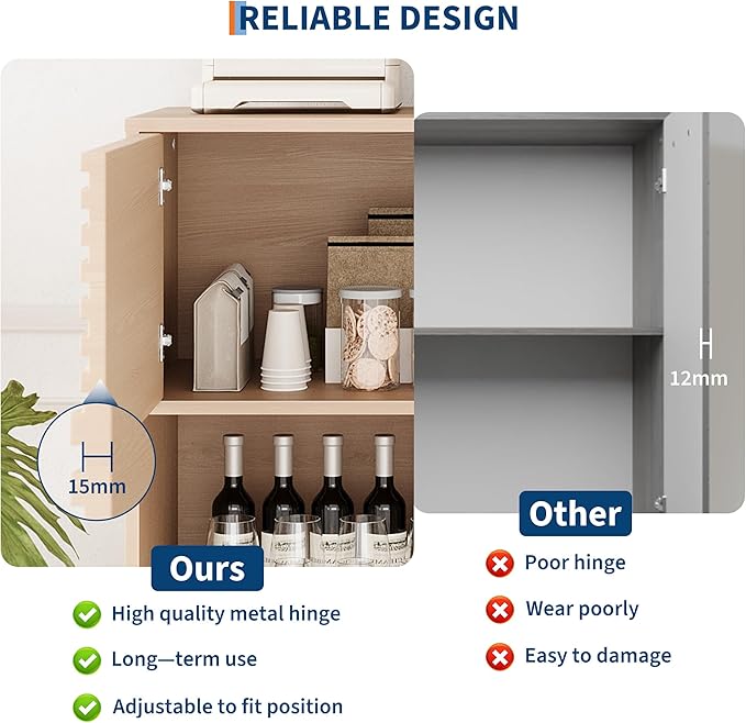 IDEALHOUSE Fluted Cabinet with Sliding Doors, Modern Wooden Storage Cabinet - Image 7