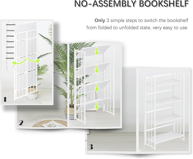 4NM No Assembly 4 Tiers Folding Bookshelf, 47.2" H Foldable Storage Shelves - Image 6