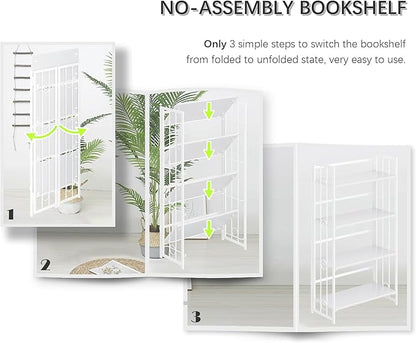 4NM No Assembly 4 Tiers Folding Bookshelf, 47.2" H Foldable Storage Shelves - Image 6