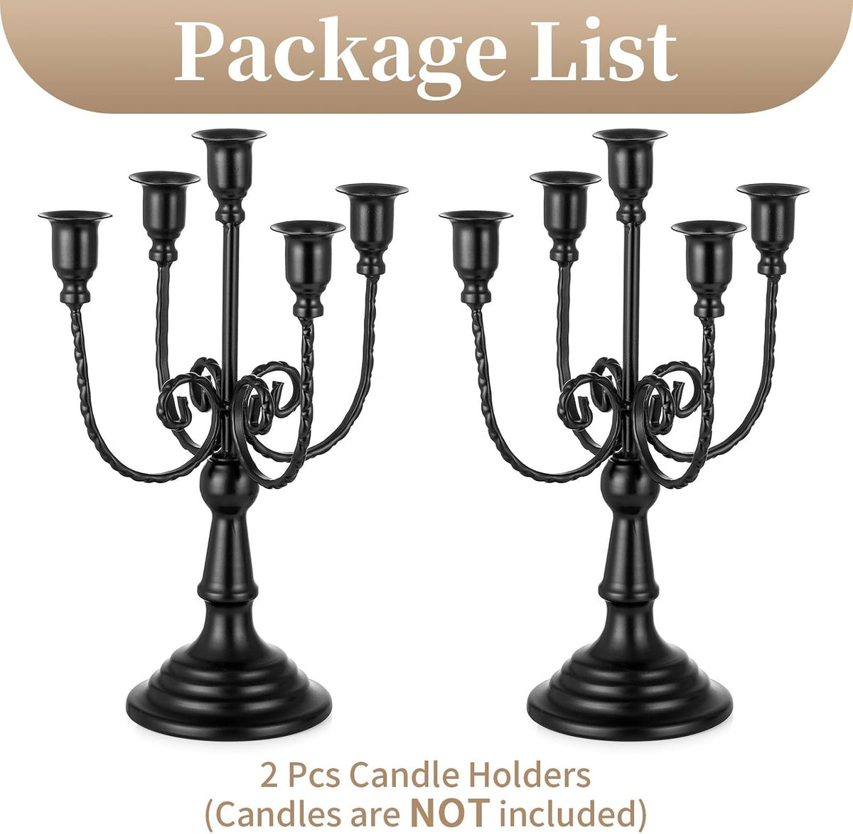 Sziqiqi Black Candelabra Candle Holder for Halloween, 5 Arms Candelabra