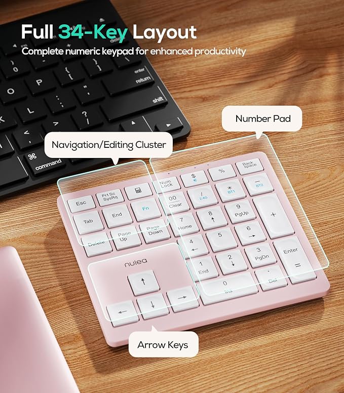 Nulea Wireless Number Pad Bluetooth 5.0 & 2.4G Portable Numeric Keyboard - Image 5