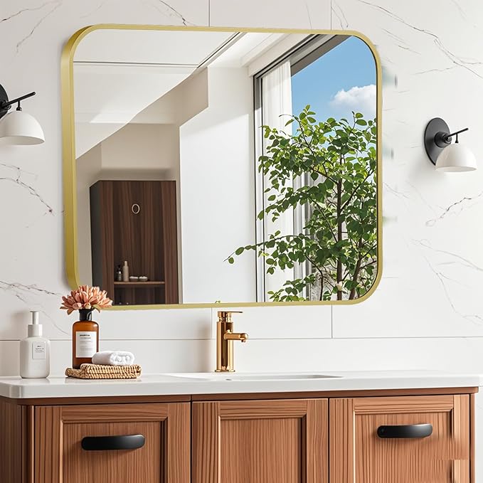 22x30 Inch Gold Mirror, Framed Rectangle Mirror - Image 7
