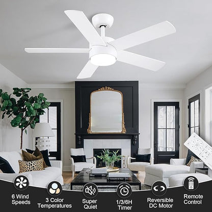 POCHFAN 42 inch White Ceiling Fans - Image 5