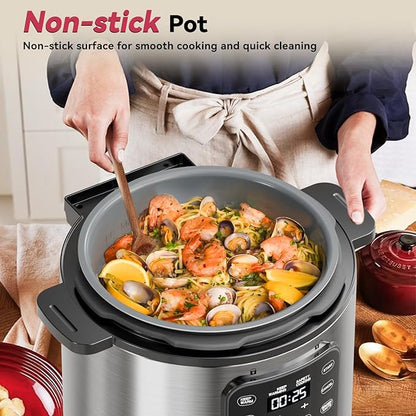 Electric Pressure Cooker 6 Quart Silver, Non-stick Pot, 9-in-1 Instant Pot - Image 7