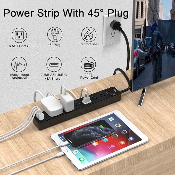 20Ft Power Strip Surge Protector - Image 2