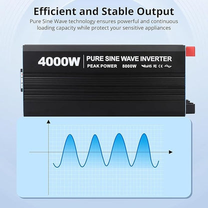 4000W Pure Sine Wave Inverter, 1 USB Port 5v/3.4a, LCD Display&Remote Controller - Image 6