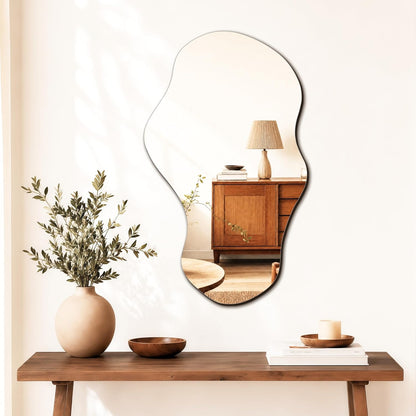 PERFNIQUE Irregular Wall Mirror Asymmetrical Mirror, 34''x20.5'' Decorative Modern Mirrors for Bathroom Bedroom Living Room Entryway, Cloud Frameless Mirror, Wall Mounted (34''x20.5'', Cloud)