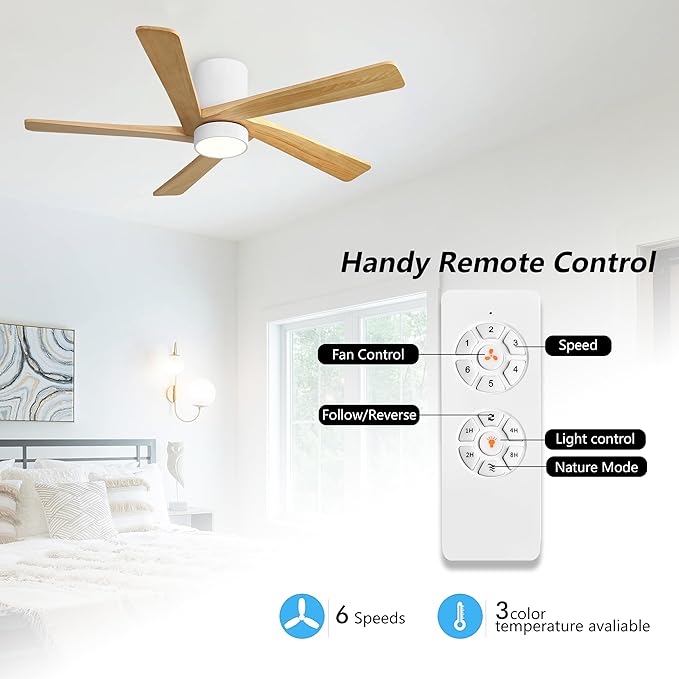 WINGBO 54 Inch Flush Mount DC Ceiling Fan - Image 2