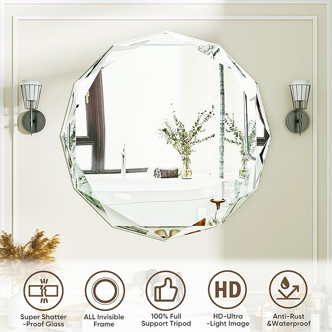 Suidia Bathroom Mirror, Frameless Bathroom Mirror - Image 4