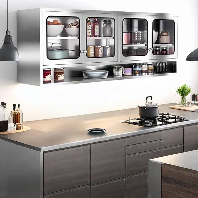 59" Kitchen Wall Cabinet Stainless Steel Wall Mounted Cabinet - Image 4
