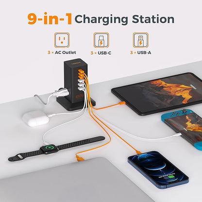 Charging Station PD 100W, TESSAN 9-in-1 USB C Power Strip - Image 3