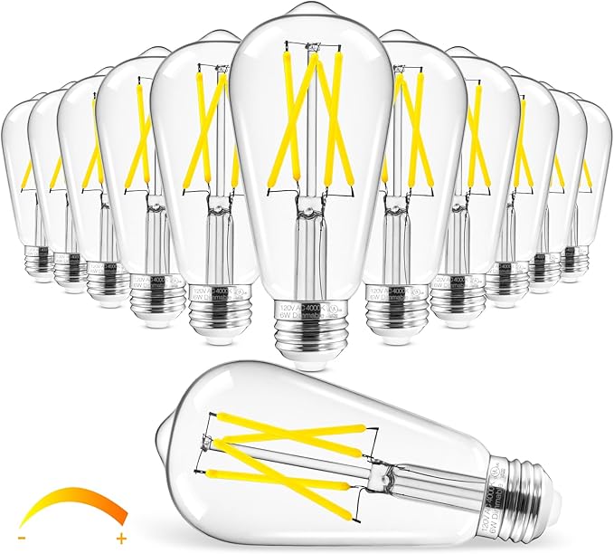Hizashi Vintage LED Edison Bulb Dimmable, 6W Equivalent 60W, 4000k Neutral White by HIZASHI