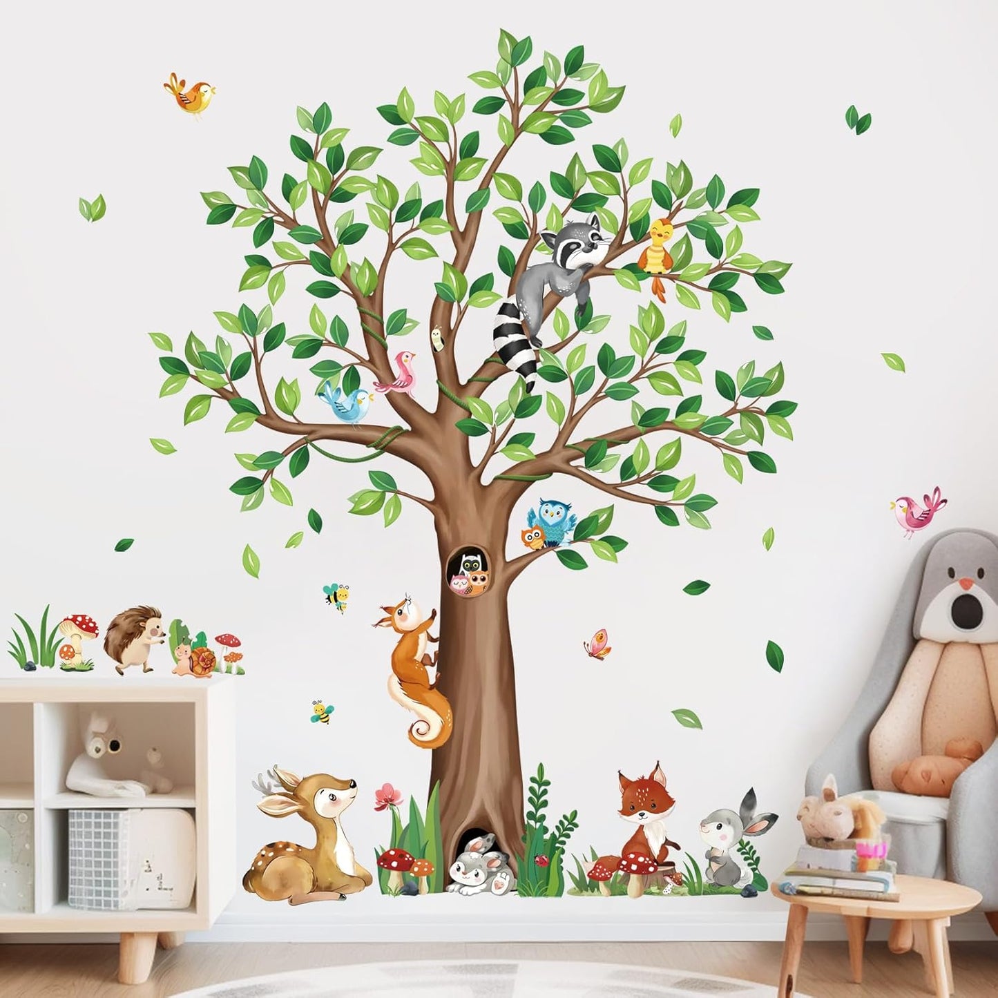 decalmile Woodland Animals Tree Bear Fox Deer Wall Decals Stickers (XL)