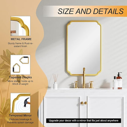 22x34 Inch Gold Bathroom Mirror, Metal Framed Wall Mirror - Image 7