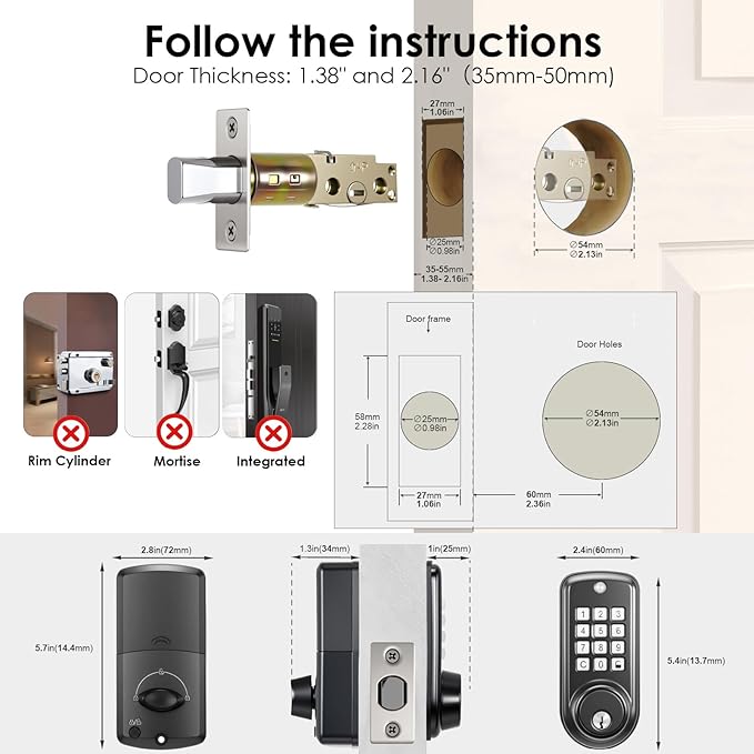 Smart Lock, Keyless Entry Door Lock, Password Mechanical Key 2 Unlocking - Image 7