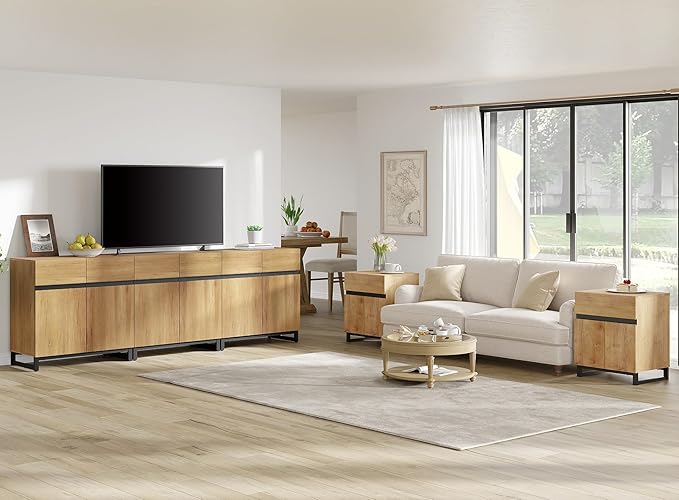 WAMPAT Modern TV Stand for TVs up to 110 inch, 3 in 1 Wood Entertainment Center - Image 5