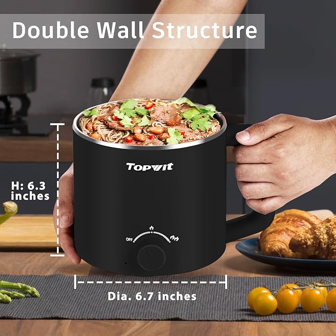 Topwit Hot Pot Electric with Steamer, 1.6L Ramen Cooker, Electric Pot - Image 4