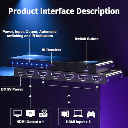 JCHICI HDMI Switch 5 in 1 Out 8K@60Hz 4K@120Hz - Image 5