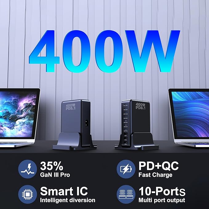 CHIPOFY 400W USB C Charger, GaN Compact 10-Ports PD3.1 140W PPS 45W QC20W Super - Image 2