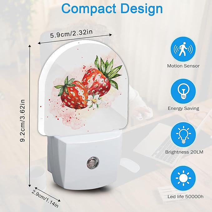 YESPOAK Night Light, Strawberry Berry Flower Night Lights Plug Into Wall Dusk - Image 2