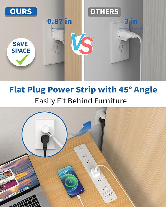 Inhwatek Recessed Power Strip, Surge Protector - Image 3