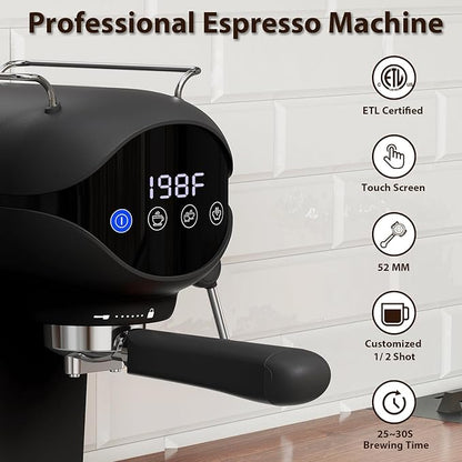 Espresso Machine with Steam Milk Frother Semi Automatic 20 Bar Compact Black - Image 3