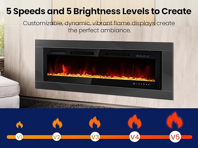 70" Electric Fireplace Realsmart Wall Mounted and Recessed 1500W Fireplaces - Image 2