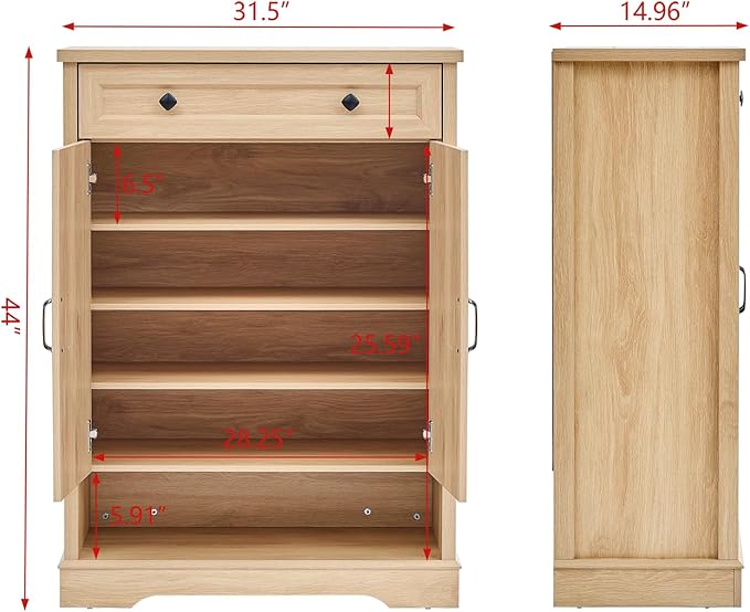 SOOWERY Shoe Cabinet with Drawer, Farmhouse Shoe Storage Cabinet with Doors - Image 2