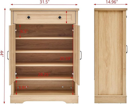SOOWERY Shoe Cabinet with Drawer, Farmhouse Shoe Storage Cabinet with Doors - Image 2