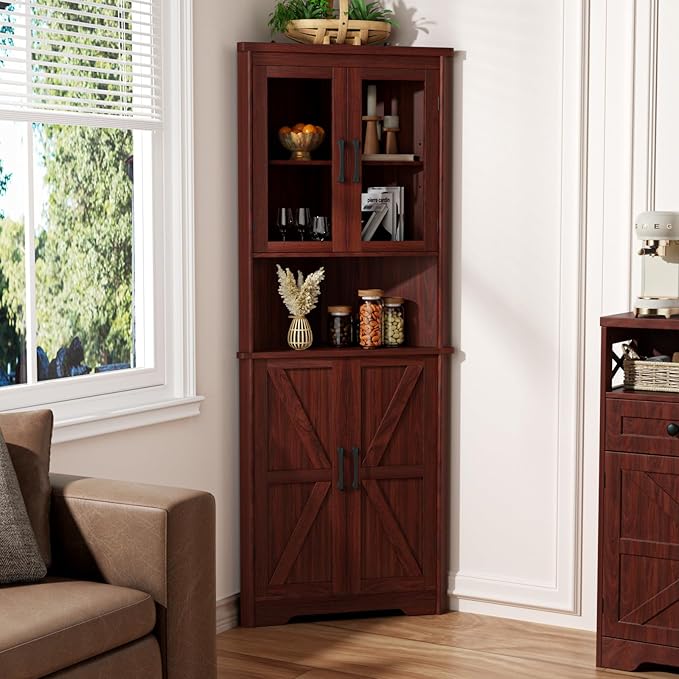 67''H Dark Brown Tall Corner Storage Cabinet - Image 5