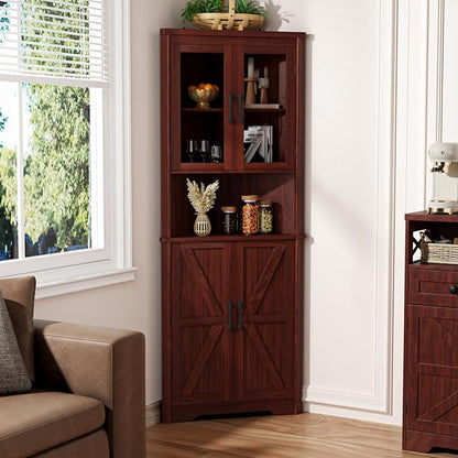67''H Dark Brown Tall Corner Storage Cabinet - Image 5