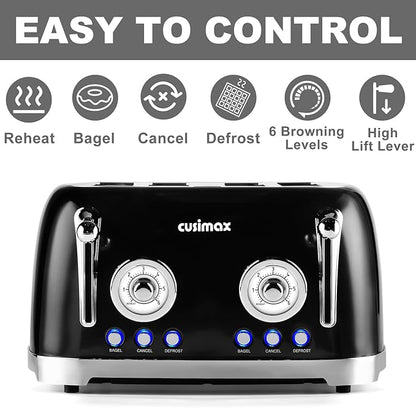 CUSIMAX Toaster 4 Slice, Retro Toaster - Image 3