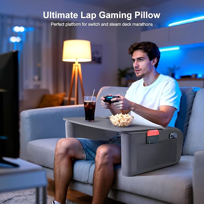 Reading Pillow for Gaming with Ergonomic Arm Rests, Wooden Lap Desk for Laptop - Image 6