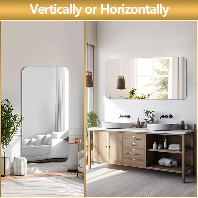 Mirrorons 60 x 28 Frameless Bathroom Mirror, Rounded Corner Bathroom Vanity - Image 5
