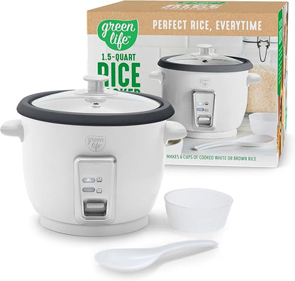 GreenLife Rice Cooker with Removable PFAS-Free Ceramic Nonstick Pot, 3-Cups by GreenLife