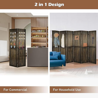 ECOMEX 6 Panel Room Divider, 5.6Ft Pegboard Display Wooden Room Divider Folding - Image 2