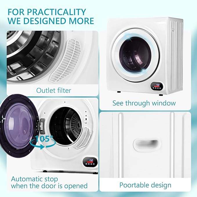 Euhomy Compact Laundry Dryer, 3.5 cu ft Front Load Stainless Steel Clothes - Image 6