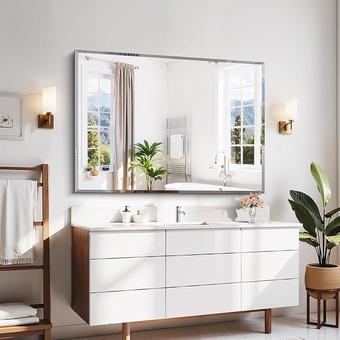 CILIBER Beveled Mirror, 36x48 Inch Large Frameless Bathroom Mirrors - Image 9