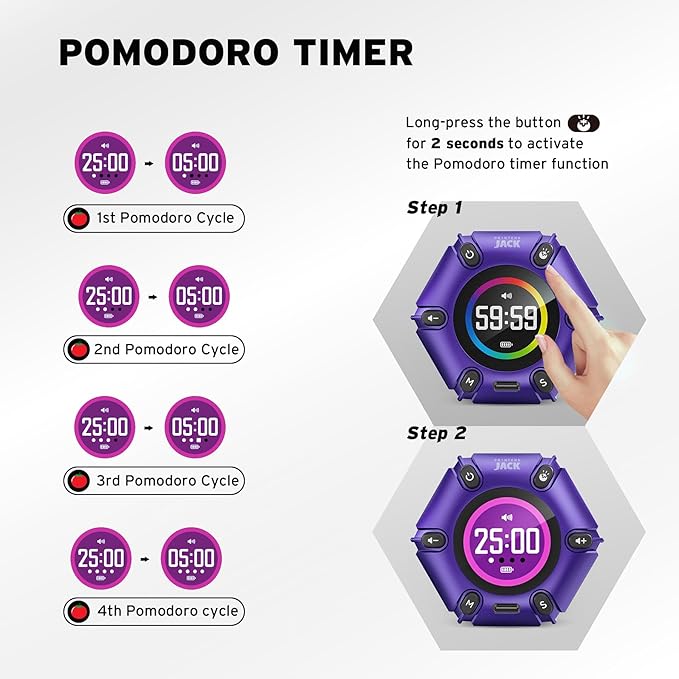 Printers Jack, Productivity Cube Timer, Visual Pomodoro Timer, Mute & Vibration - Image 3