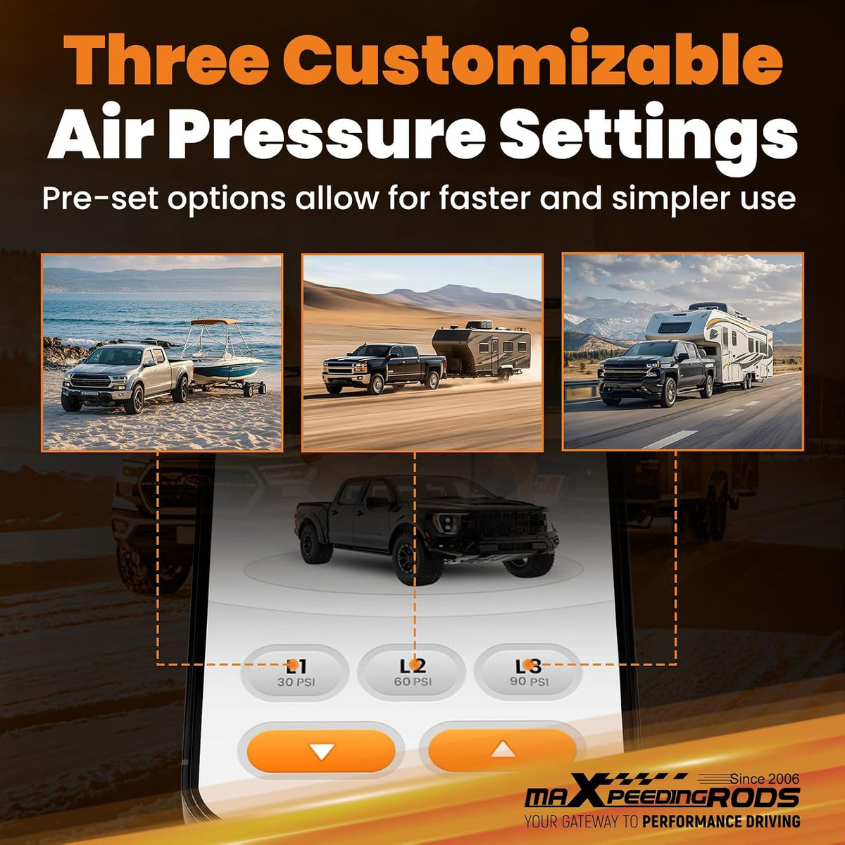 maxpeedingrods wireless on board air compressor system app, close-up detail